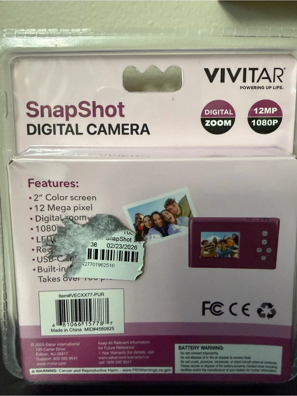 Vivitar Snapshot 12MP Pink Digital Camera with 1080p Video